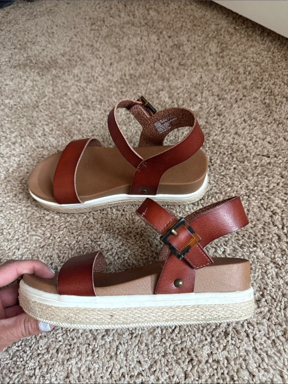 Mia Brown Leather Strap Platform Sandals